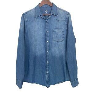 ACE USA Nashville Music City Mens Denim Western Shirt Size M Blue Pearl Snap